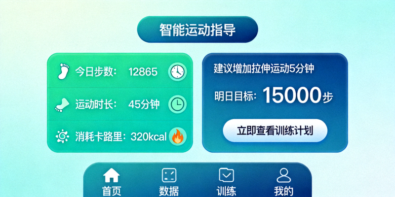 智能运动指导平台界面截图，展示个人运动数据与健康建议