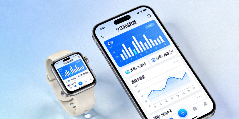 用户通过手机APP连接智能穿戴设备，查看个人运动数据图表