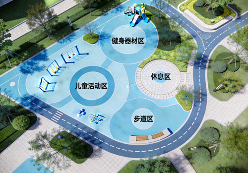 社区健身设施规划布局设计图，标注了不同功能区域