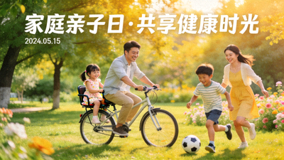 家庭亲子日在公园进行户外骑行和球类活动，共享健康时光