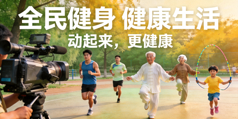 媒体正在拍摄全民健身公益广告，倡导积极健康的生活方式