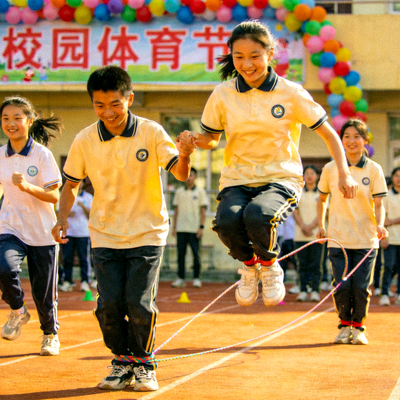 校园体育节上，学生们参与趣味运动项目，充满欢声笑语