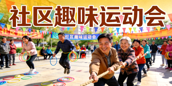 社区居民积极参与社区组织的趣味运动会，现场气氛热烈