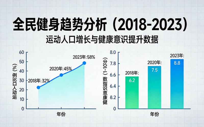 全民健身趋势分析图表，展示近年来运动人口增长曲线与健康意识提升数据