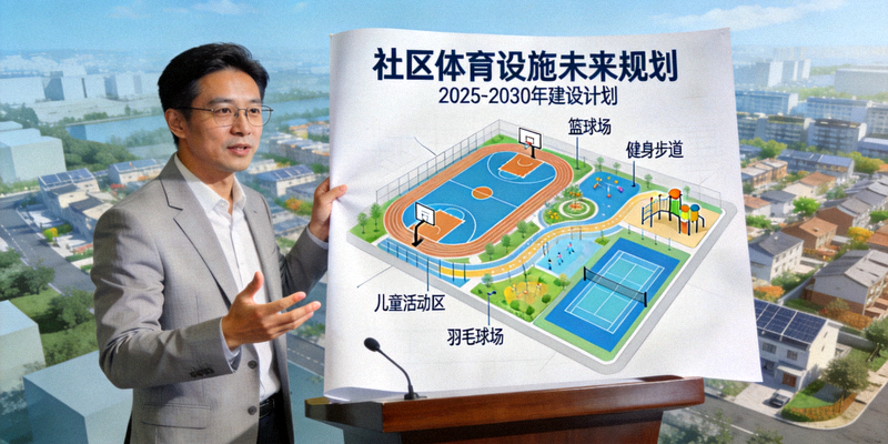 城市规划师正在展示社区体育设施未来规划蓝图