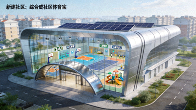 新建社区配套的综合性社区体育馆，外观现代，功能齐全