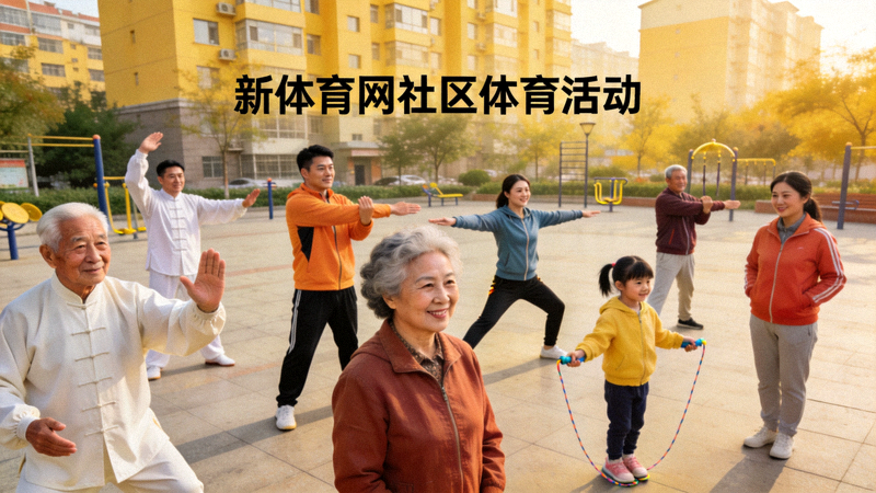 新体育网组织的社区体育活动，不同年龄居民正在专业指导下愉快运动