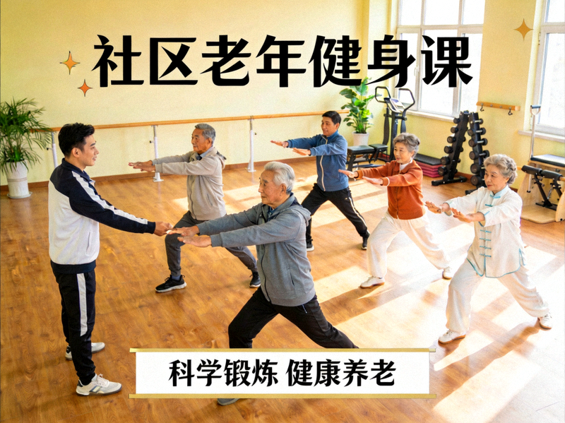 社区老年大学开设健身课程，专业教练指导老年人进行适老化锻炼